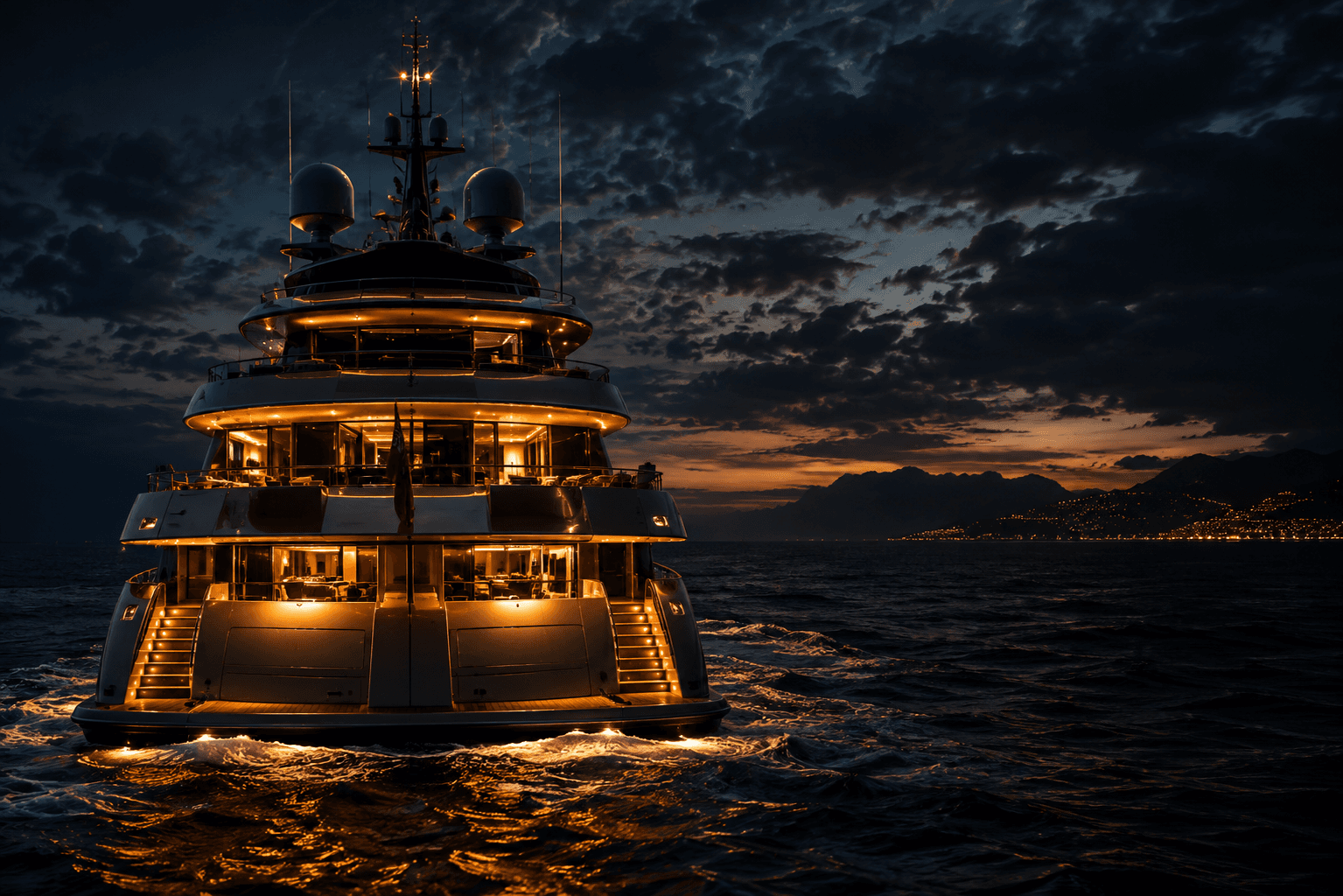 Motor yacht cruising in open water